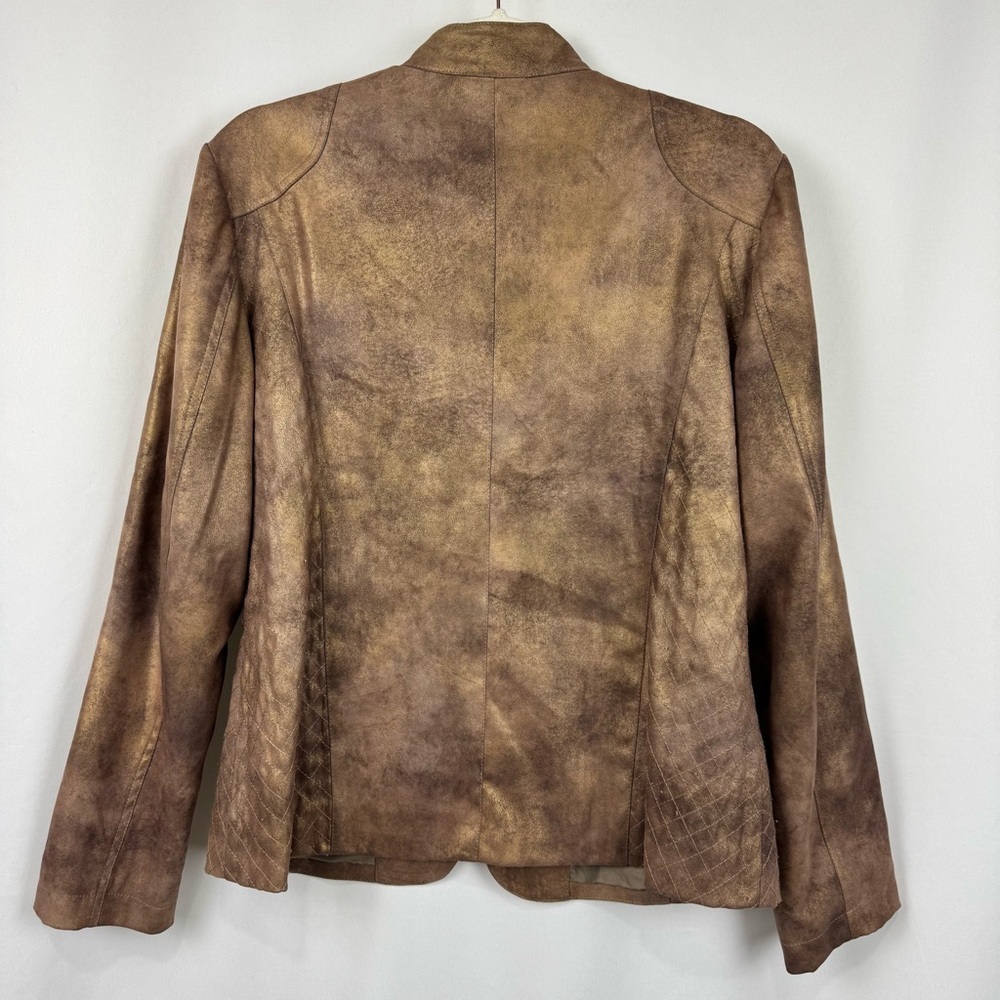 Chico's Full-Zip Moto Jacket Lined Brown Faux Leather Sz 1 US Sz M Mock Neck NEW - Picture 4 of 10
